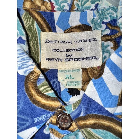 Dietrich Varez Collection By Reyn Spooner Mens Hawaiian Shirt Xl Blue Ocean Prin - Picture 3 of 7